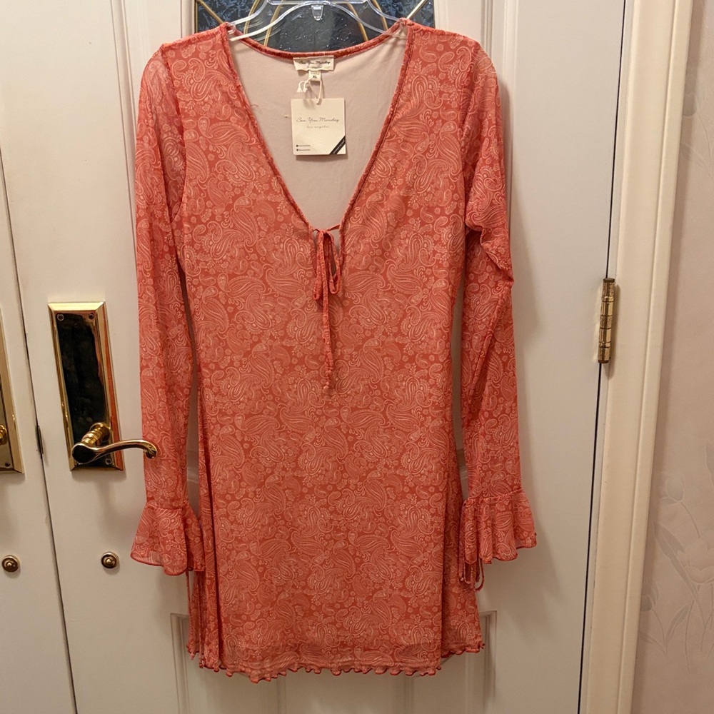 Burnt Orange Paisley Long Sleeve Dress